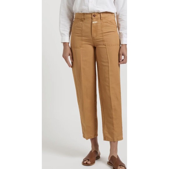 NWT Free People CLOSED Linen Cotton ''Abe'' Preppy Pants Earth Orange Size 34